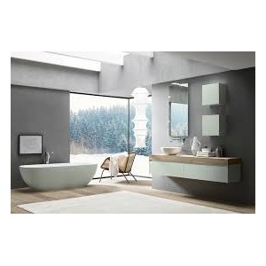 LIME 2.0 Bathroom Cabinet Composition 214 Rovere Dogato Grigio + Laccato Verde polvere Opaco  AZZURRA