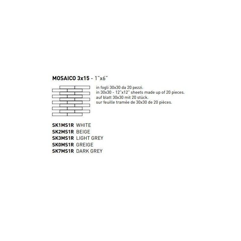 FLOW LIGHT GREY 3X15 MOSAICO 30X30 - COEM SK3MS1R COEM - 1