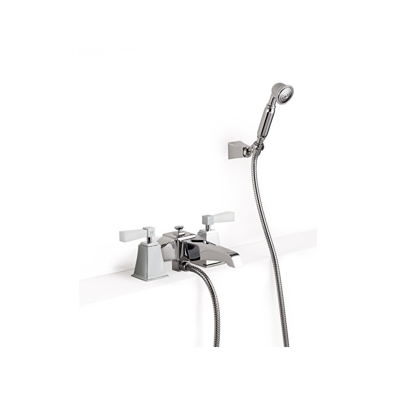 Vip Time Gruppo vasca per montaggio bordovasca con doccetta, flessibile e sostegno snodato - leve in cristallo bianco DEVON&DEVO