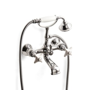 White Rose Bath Shower Mixer Wall mounted with hose and handset - Chrome DEVON&DEVON - 1