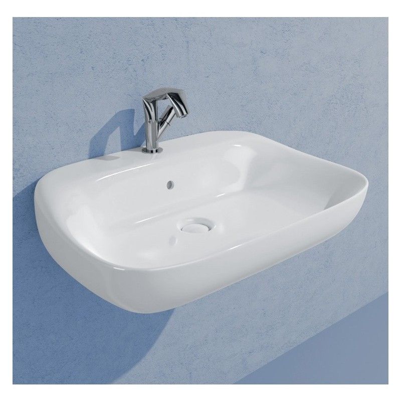 LAVABO FLUO 60 BIANCO da appoggio/sospeso con piano Rubinetteria   - Ceramica Flaminia 