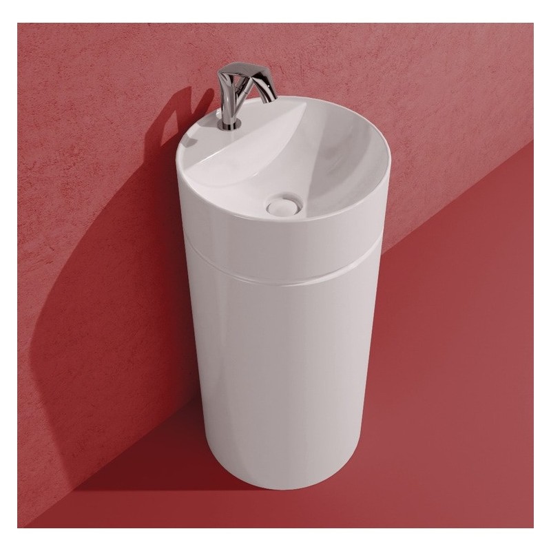 MONOTWIN SLIM WHITE WALL-MOUNTED ONE HOLE COLUMN WASHBASIN - Ceramica Flaminia 