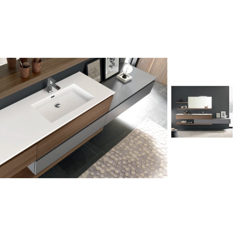 Bathroom cabinet Composition JEY 210cm Nobilitato Sablè Canaletto - AZZURRA  Arredobagno AZZURRA GROUP - 1