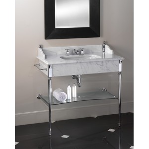 Madison washbasin with white Carrara marble top, towel rail, glass shelf L105.5xH103.5xP57 with chromed legs DEVON&DEVON - 1