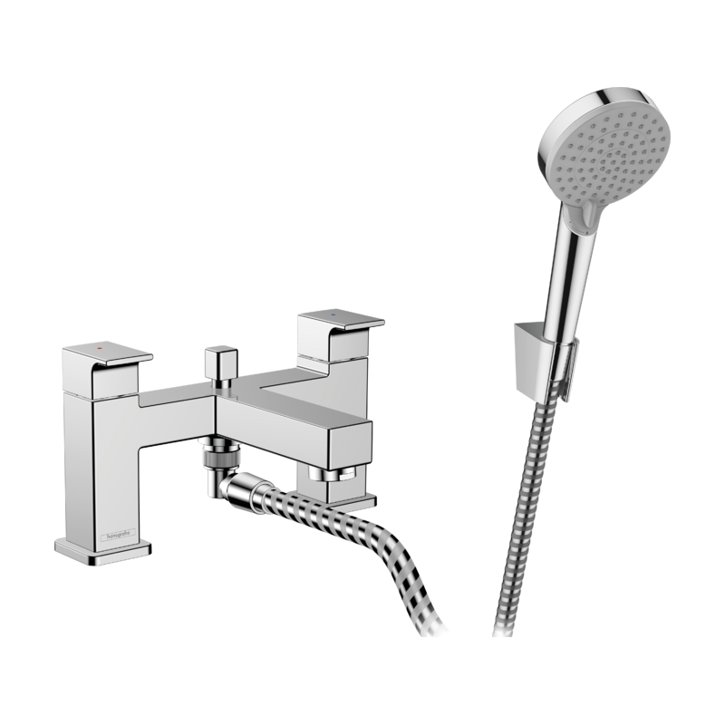VERNIS SHAPE 2-hole rim mounted bath mixer with diverter and Hansgrohe hand shower HANSGROHE - 1