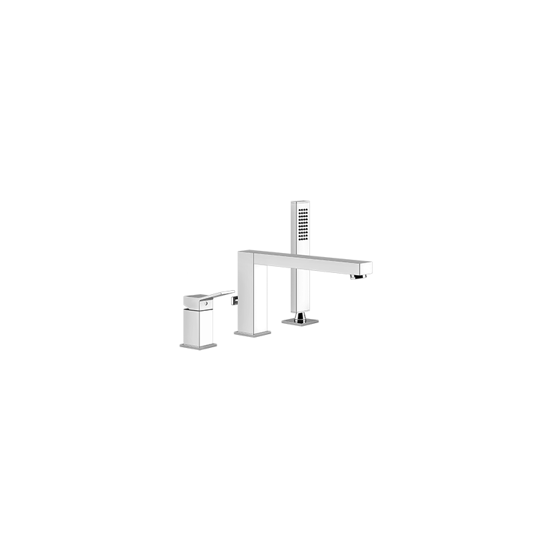 RETTANGOLO K 3-hole deck-mounted bathtub mixer with spout, diverter, 1.5m flexible hose and GESSI anti-limescale hand shower