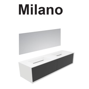 GSG MILANO Mobile Milano in white lacquered MDF L180xD52 with two integrated resin sinks and two push and pull drawers