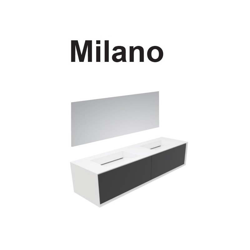 GSG MILANO Mobile Milano in white lacquered MDF L180xD52 with two integrated resin sinks and two push and pull drawers