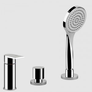 VIA MANZONI Groupe bord de bain 3 trous avec inverseur, flexible 1,5m et douchette anticalcaire GESSI