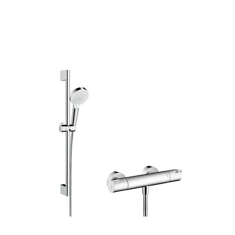 Crometta Systeme de douche externe Vario avec thermostat et tige de douche universels Ecostat  Hansgrohe 27812400 HANSGROHE - 1