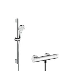 Crometta Systeme de douche externe Vario avec thermostat Ecostat 1001 CL et tige de douche de 90 cm  Hansgrohe 27813400 HANSGROH
